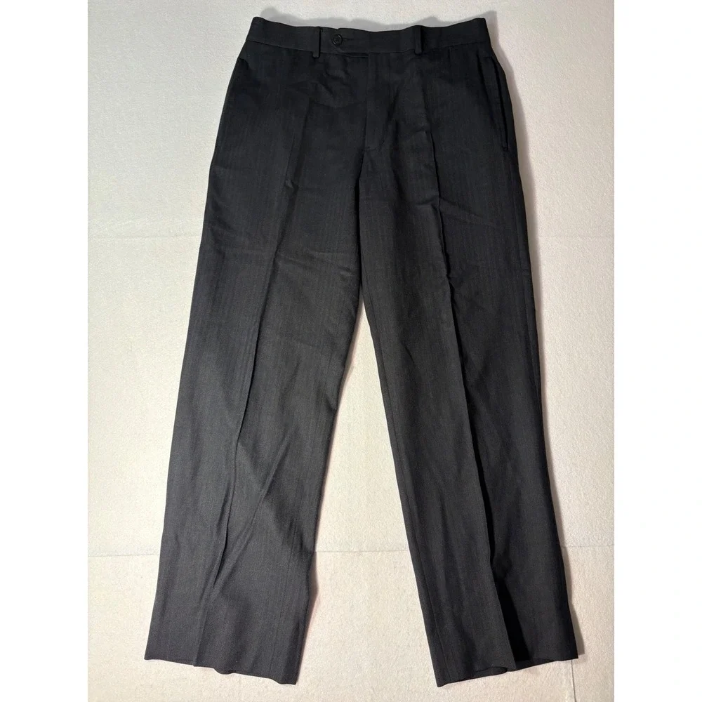Brooks Brothers 346 Men Wool Stretch Dress Pants 32x29 Gray Herringbone Straight